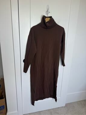 Twothirds Brown Organic Cotton Turtleneck Sweatshirt Midi Dress Size Small